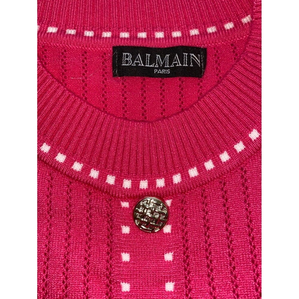 BALMAIN Paris Hot Pink White Knit Pull on Bodycon Style Dress - Picture 3 of 11